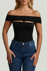 Modal Cut-Out Off-Shoulder Bodysuit in Black
