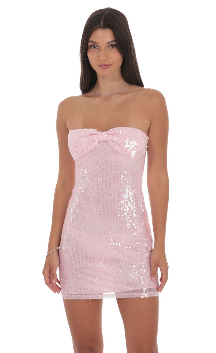 Strapless Sequin Bow Dress in Pink
