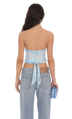 Tie Dye Mesh Cutout Strapless Top in Blue