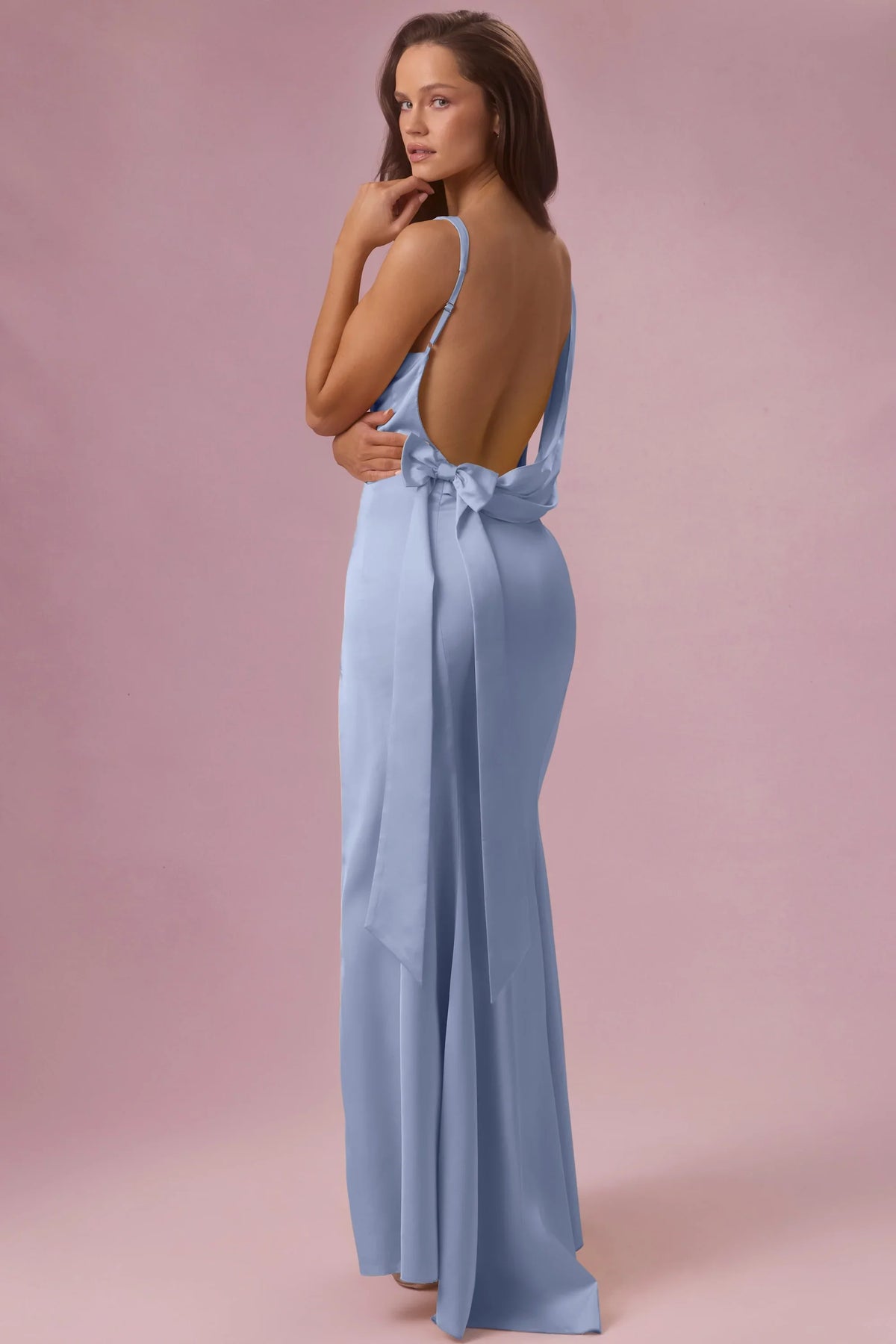 Premium Satin Draped Bridesmaid Dress in Powder Blue