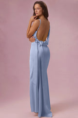 Premium Satin Draped Bridesmaid Dress in Powder Blue