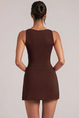 Mid-Rise Bodycon Ultra Mini Skirt with Split in Chocolate Brown