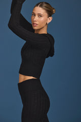 Cable Knit Zip-Up Hoodie in Black