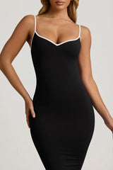 Modal Contrast-Trim Backless Midaxi Dress in Black