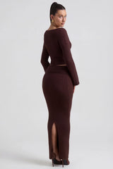 Ribbed-Knit Foldover Maxi Skirt in Espresso