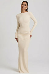 Modal Ruched Backless Maxi Dress in Ivory