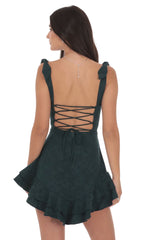 Floral Jacquard Ruffle A-line Dress in Forest Green
