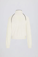 Terry Towelling Zip-Up Cropped Sweatshirt in Ivory