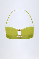 Bead-Embellished Bandeau Bikini Top in Olive Green
