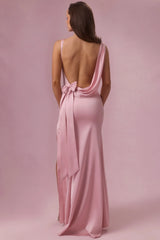 Premium Satin Draped Bridesmaid Dress in Blush Pink