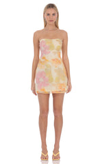 Floral Strapless Mini Dress in Cream