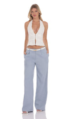 Wide Leg Linen Pants in Sky Blue