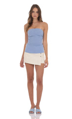 Strapless Double Slit Top in Blue