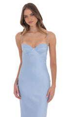 Open Back Satin Maxi Dress in Light Blue