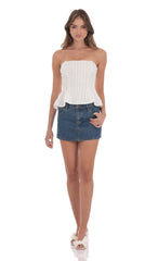 Floral Strapless Peplum Top in White