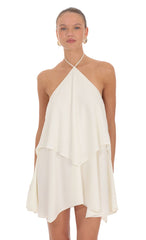 Halter Layered Mini Dress in Ivory