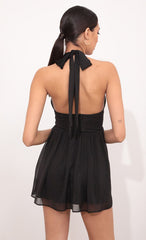 Halter Dress in Black Crinkle Chiffon