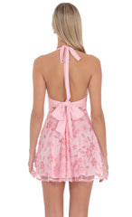 Embellished Halter Mini Dress in Pink