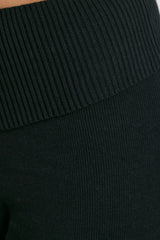 Chunky Knit Foldover Kick Flare Trousers in Black