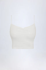 Pointelle Ruched Camisole Crop Top in White