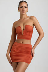 Slinky Jersey Ruched Micro Mini Skirt in Burnt Orange