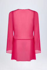Cowl-Neck Mini Dress in Fuchsia Pink