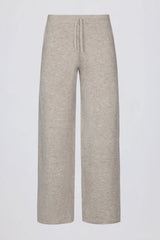 Knit Mid-Rise Wide-Leg Joggers in Beige