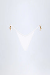 Charm-Detail Thong Bikini Bottoms in White