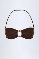 Bead-Embellished Bandeau Bikini Top in Dark Chocolate