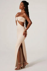 Ruched Hardware Detail Bandeau Floor Length Dress in Ivory