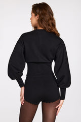Knit Long-Sleeve Cardigan in Black