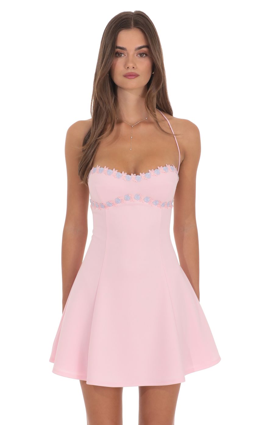 Fit and Flare Open back Mini Dress in Pink