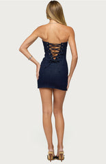 Edikted Olga Strapless Stretchy Denim Romper