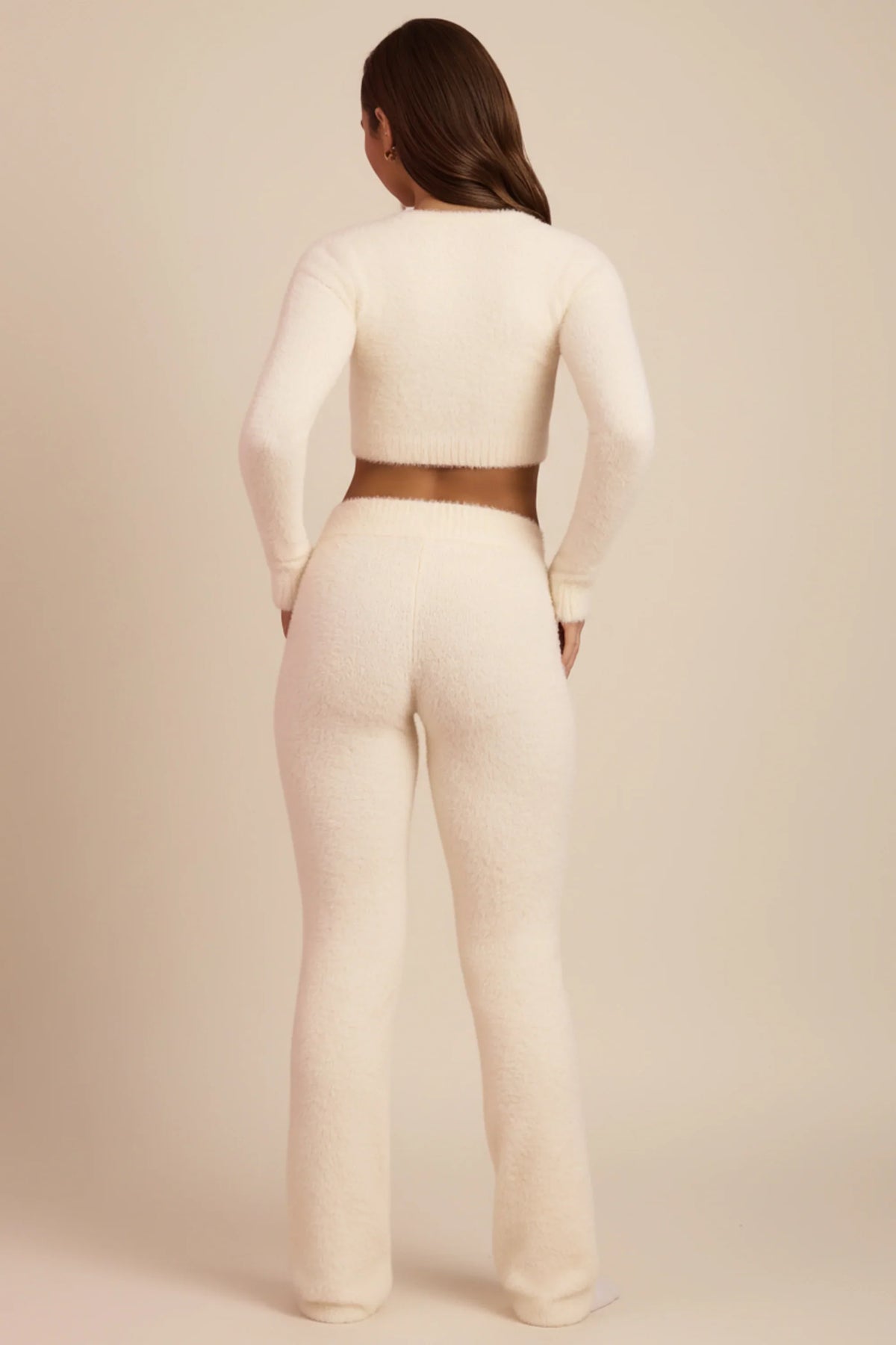 Fluffy Knit Wide-Leg Trousers in Ivory