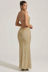 Embellished Cut-Out Gown in Gold