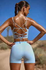 High Waist FlexiRib Mini Shorts in Blue