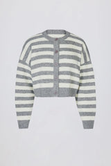 Soft Knit Stripe Cropped Cardigan in Grey Stripe