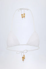 Charm-Detail Triangle Bikini Top in White