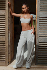 Textured Cotton Button Low-Rise Wide-Leg Joggers in Light Grey