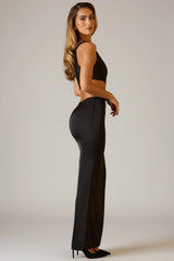 Ruched Asymmetric-Waist Maxi Skirt in Black