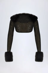 Faux Fur-Trim Bolero in Black