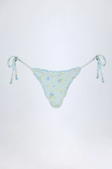 Side-Tie Thong Bikini Bottoms in Blue Floral
