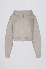 Soft Knit Zip-Up Cropped Hoodie in Beige