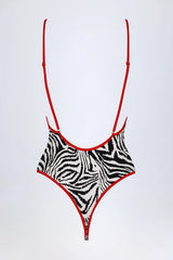 Charm-Detail Cross-Back Swimsuit in Zebra Print