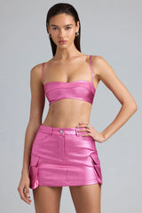 Metallic Denim Cropped Bralette in Deep Pink