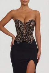 Lace-Up Corset Fishtail Maxi Dress in Black