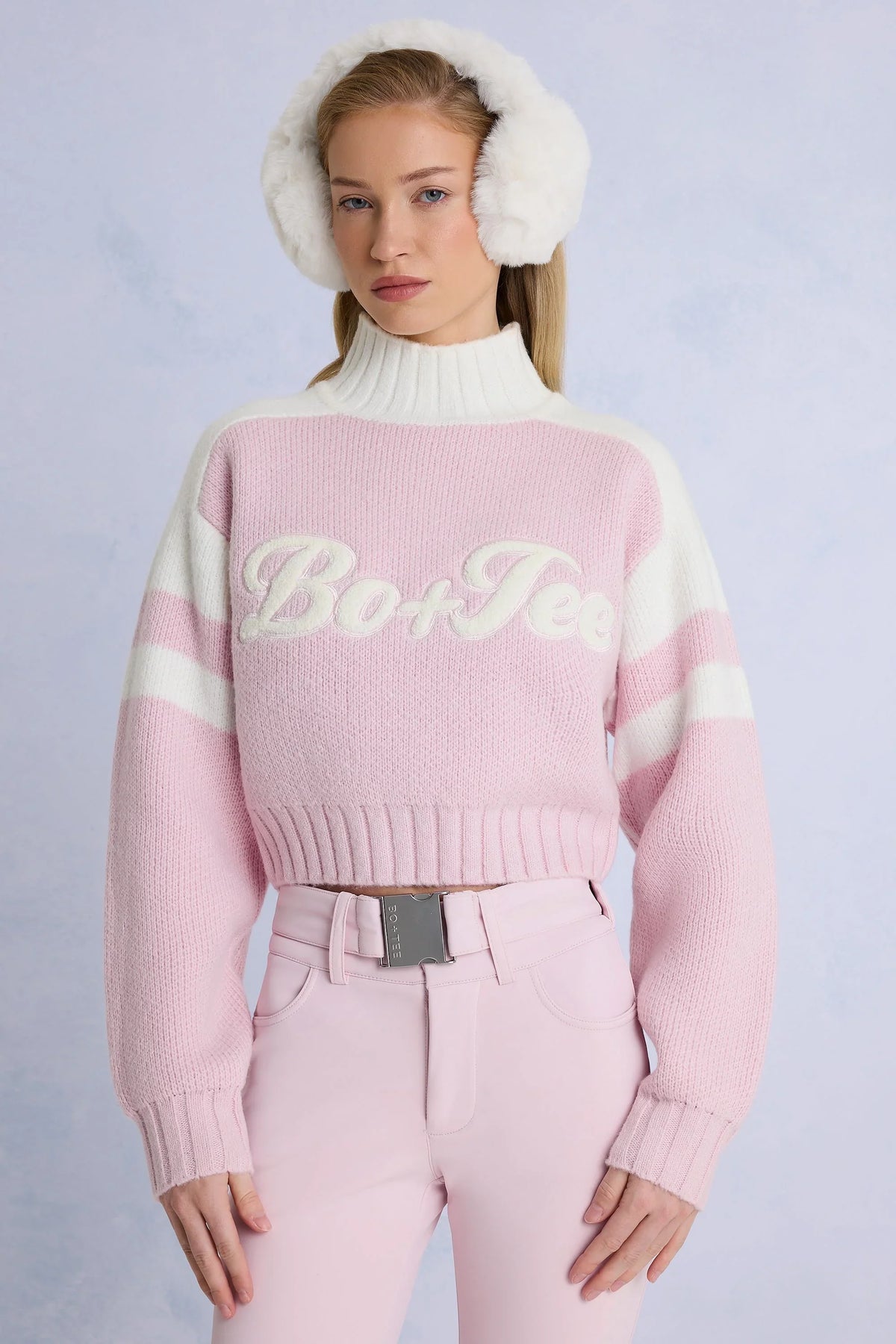 Knit Logo Cropped Jumper in Powder Pink