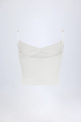 Pointelle Ruched Camisole Crop Top in White