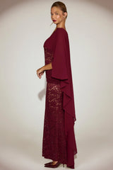 Chiffon Draped Cape in Wine Red