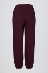 Brushed Cotton Jersey Mid-Rise Relaxed Joggers in Burgundy